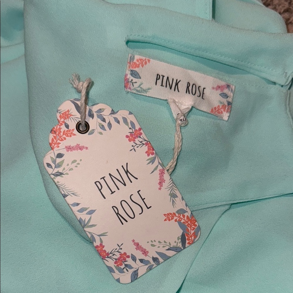 New Pink Rose Mint Green Mini Dress - Picture 4 of 4